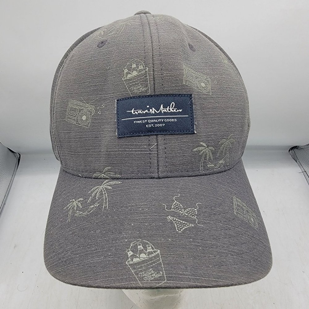 Travis Mathew Golf Adjustable Snapback Hat Cap Patch Gray All Over Graphic
